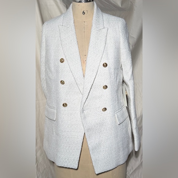 Rachel Zoe White Double-Breasted Blazer with Gold Buttons - Picture 2 of 9